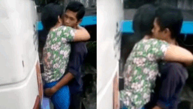 ကားဘေးမှာ တွယ်တဲ့ ကားသမား စုံတွဲ